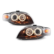 Carica l'immagine nel visualizzatore di Gallery, Set fari anteriori per Audi A4 B7 04-08 Angel Eyes nero H7/H7 Depo