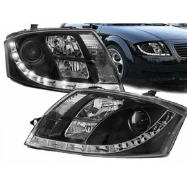 Set fari anteriori per Audi TT 8N 98-05 DRL nero H7/H1/H7 con motorino Sonar