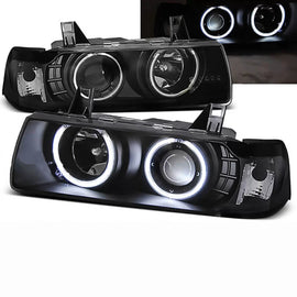 Set fari anteriori per BMW 3 E36 90-99 Coupe / Cabrio CCFL Angel Eyes nero H3/H1 Eagle Eyes