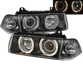Set fari anteriori per BMW 3 E36 92-98 Coupe/Cabrio Angel Eyes nero H7/H7 Depo