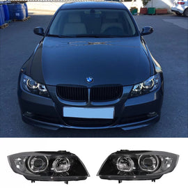 Set fari anteriori per BMW 3 E90 / E91 05-11 Angel Eyes LED nero H7/H7 Depo