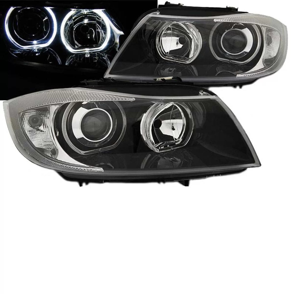 Set fari anteriori per BMW 3 E90 / E91 05-11 Angel Eyes LED nero H7/H7 Depo