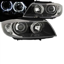 Set fari anteriori per BMW 3 E90 / E91 05-11 Angel Eyes LED nero H7/H7 Depo