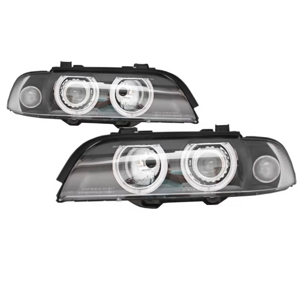 Set fari anteriori per BMW 5 E39 95-03 Angel Eyes restyling LCI stile nero H7/H7 manuale Carner