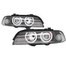 Carica l'immagine nel visualizzatore di Gallery, Set fari anteriori per BMW 5 E39 95-03 Angel Eyes restyling LCI stile nero H7/H7 manuale Carner