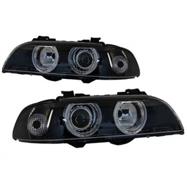 Set fari anteriori per BMW 5 E39 95-03 Angel Eyes restyling LCI stile nero/grigio H7/H7 manuale Carner