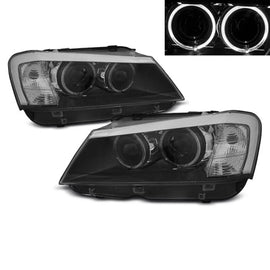 Set fari anteriori per BMW X3 F25 10-07.14 Angel Eyes nero LED