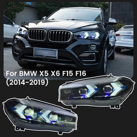 Set fari anteriori per Bmw X5 F15 (2013-2018) / X6 F16 (2014-2019) conversione a G05 / G06 stile nero Carner