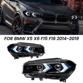 Set fari anteriori per Bmw X5 F15 (2013-2018) / X6 F16 (2014-2019) conversione a G05 / G06 stile nero Carner
