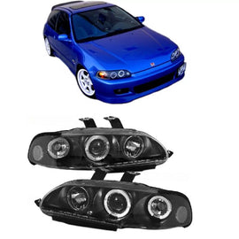 Set fari anteriori per Honda Civic 92-95 2D/3D Angel Eyes & Led nero H1/H1 manuale Sonar