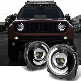 Set fari anteriori per Jeep Renegade 2014+ DRL Tube luci nero H7 manuale Akkon