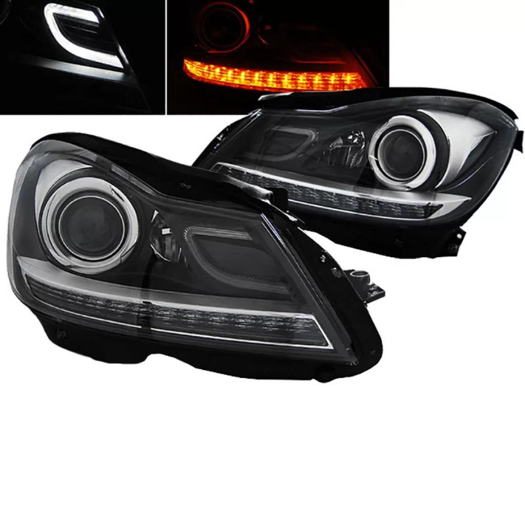 Set fari anteriori per Mercedes-Benz Classe C W204 11-14 DRL & Led segnale nero H7 con motorino