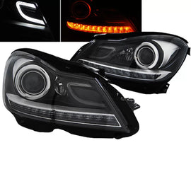 Set fari anteriori per Mercedes-Benz Classe C W204 11-14 DRL & Led segnale nero H7 con motorino