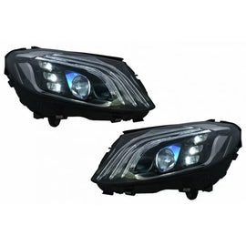 Set fari anteriori per Mercedes-Benz Classe C W205 14-20 conversione allo stile Maybach Full LED DRL nero con motorino