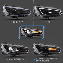 Set fari anteriori per Mitsubishi Lancer 07-17 DRL Led Tube & dinamico segnale nero/cromato H7 manuale VLAND