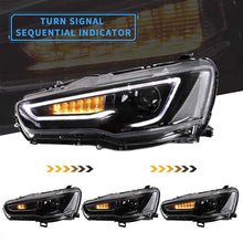Set fari anteriori per Mitsubishi Lancer 07-17 DRL Led Tube &amp; dinamico segnale nero/cromato H7 manuale VLAND