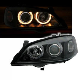 Set fari anteriori per Opel Astra G 97-04 Angel Eyes nero H7/H7 Depo