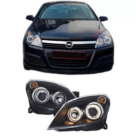 Set fari anteriori per Opel Astra H 04-09 Angel Eyes nero H7/H7 con motorino Depo
