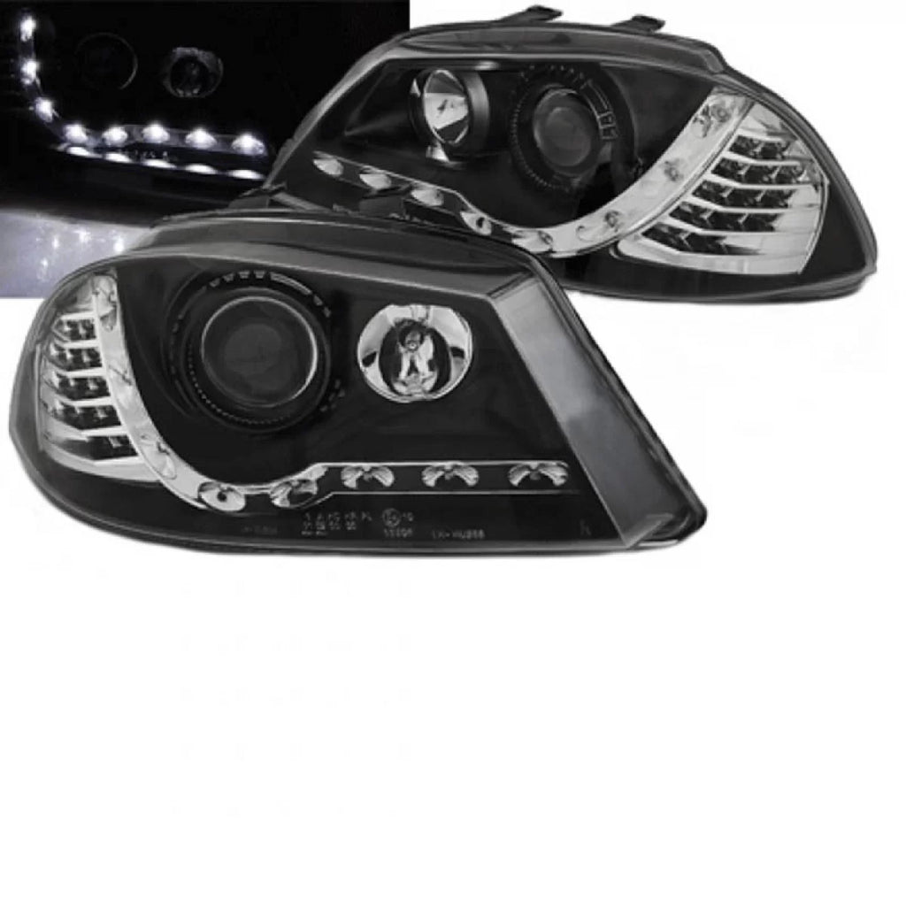 Set fari anteriori per Seat Ibiza 6L 02-08 DRL & Led Direction nero H1/H1 Junyan