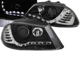 Set fari anteriori per Seat Ibiza 6L 02-08 DRL & Led Direction nero H1/H1 Junyan