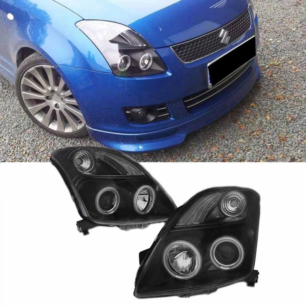 Set fari anteriori per Suzuki Swift 05-10 CCFL Angel Eyes nero H1/H1 Sonar