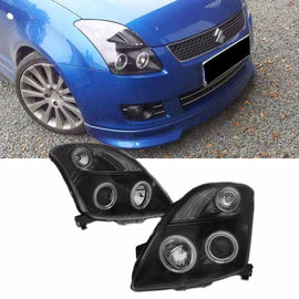 Set fari anteriori per Suzuki Swift 05-10 CCFL Angel Eyes nero H1/H1 Sonar