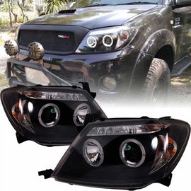 Set fari anteriori per Toyota Hilux 05-11 Angel Eyes & Led nero H1/H1 manuale Sonar