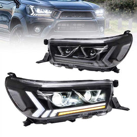 Set fari anteriori per Toyota Hilux Revo 15-19 con dinamico Start DRL & segnale nero con motorino VLand