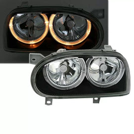Set fari anteriori per VW Golf 3 92-98 Angel Eyes nero H7/H7 Depo