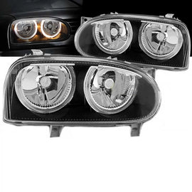 Set fari anteriori per VW Golf 3 92-98 Angel Eyes nero H7/H7 Depo