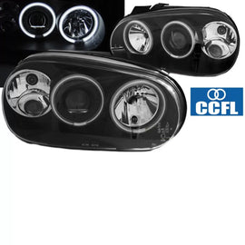 Set fari anteriori per VW Golf IV (4) 97-03 CCFL Angel Eyes nero H7/H1/H3 Sonar