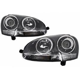 Set fari anteriori per VW Golf V (5) 03-08 proiettori GTI / R32 stile cromato H7/H7 con motorino & E-Mark Carner