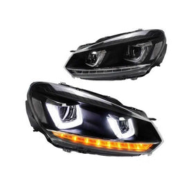 Set fari anteriori per VW Golf VI (6) 08-12 DRL U-tipo & dinamico segnale nero H7/H7 con motorino VLand
