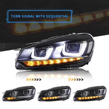 Set fari anteriori per VW Golf VI (6) 08-12 DRL U-tipo &amp; dinamico segnale nero H7/H7 con motorino VLand
