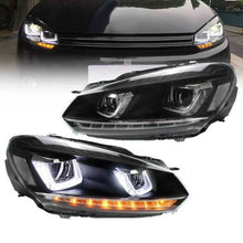 Set fari anteriori per VW Golf VI (6) 08-12 DRL U-tipo &amp; dinamico segnale nero H7/H7 con motorino VLand