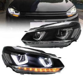 Set fari anteriori per VW Golf VI (6) 08-12 DRL U-tipo & dinamico segnale nero H7/H7 con motorino VLand