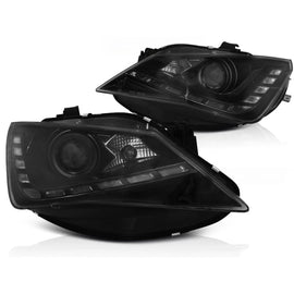 Fari anteriori TRUE DRL nero compatibile SEAT IBIZA 6J 12-15