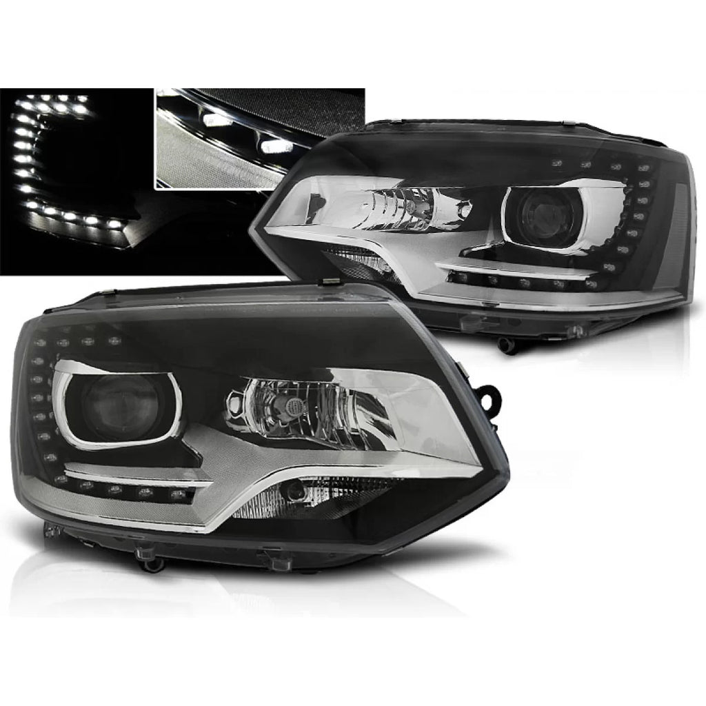 Fari anteriori TRUE DRL nero compatibile VW T5 10-15