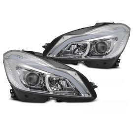 Fari anteriori TUBE LED cromato SEQ DRL compatibile MERCEDES W204 11-14