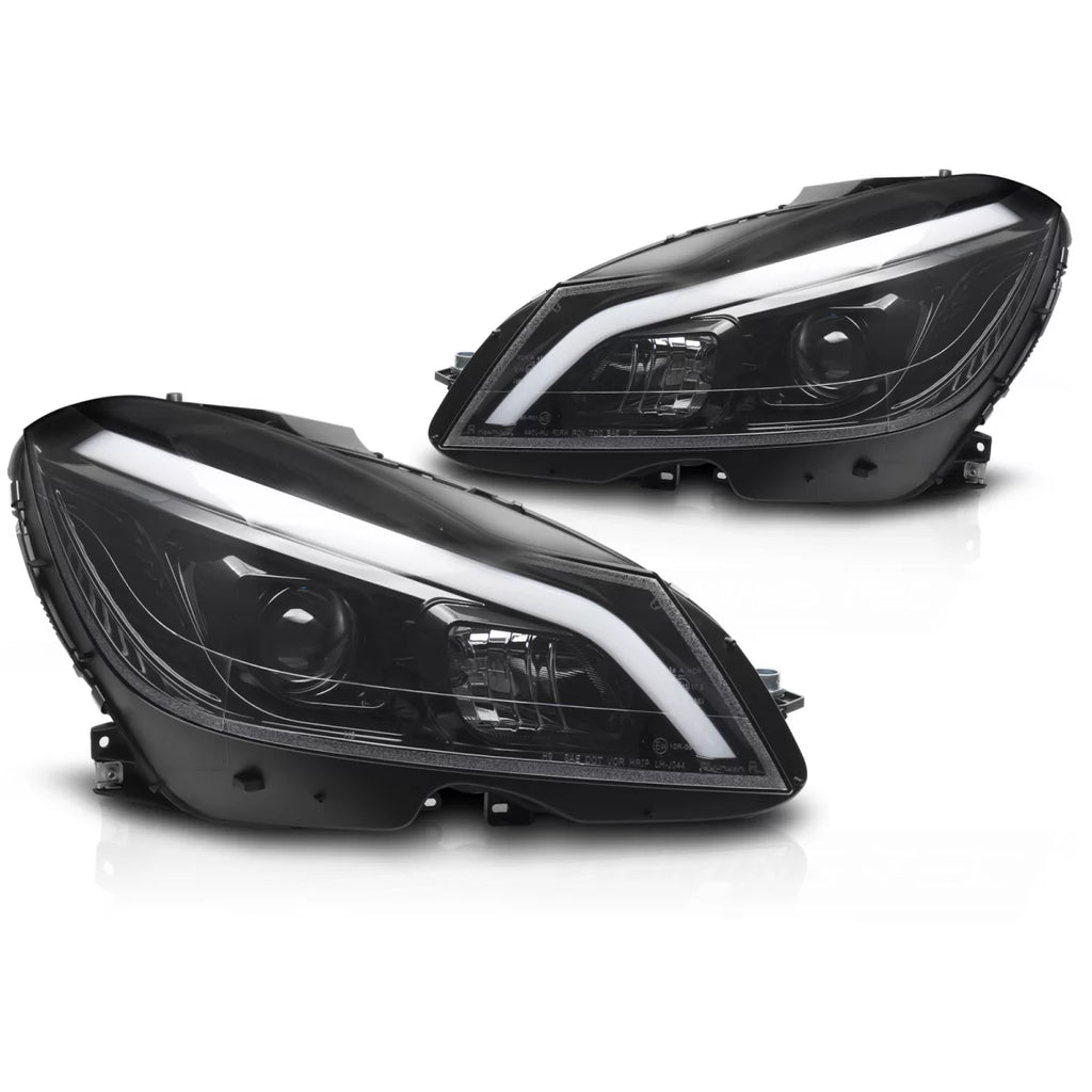 Fari anteriori TUBE LED Nero lucido SEQ DRL compatibile MERCEDES W204 11-14