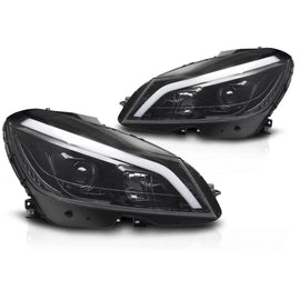 Fari anteriori TUBE LED Nero lucido SEQ DRL compatibile MERCEDES W204 11-14
