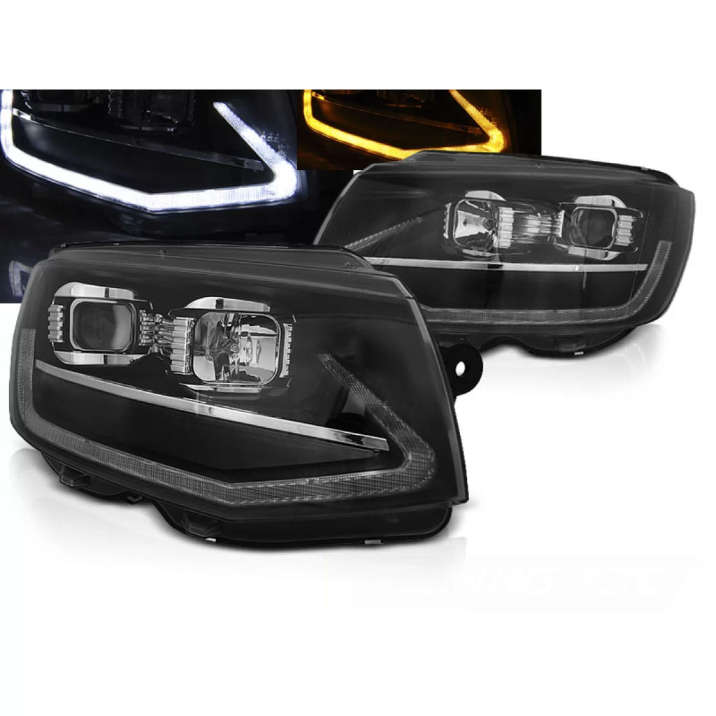 Fari anteriori a guida di luce nero DRL SEQ compatibile VW T6 15-19
