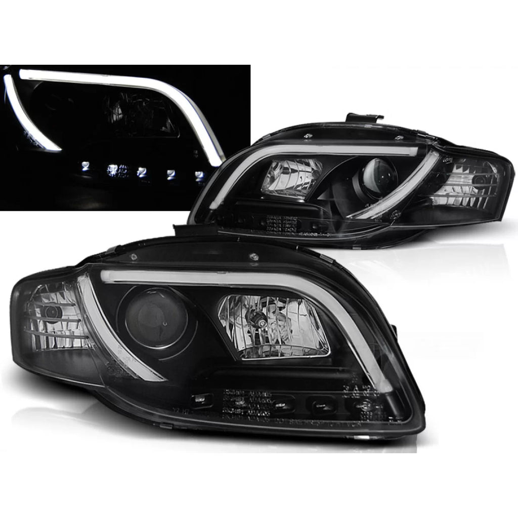 Fari anteriori a guida di luce nero compatibile AUDI A4 B7 11.04-03.08
