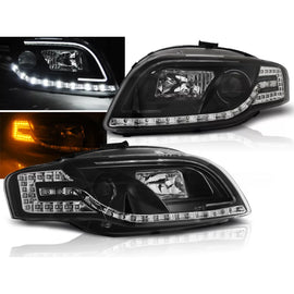 Fari anteriori a guida di luce nero compatibile AUDI A4 B7 11.04-03.08