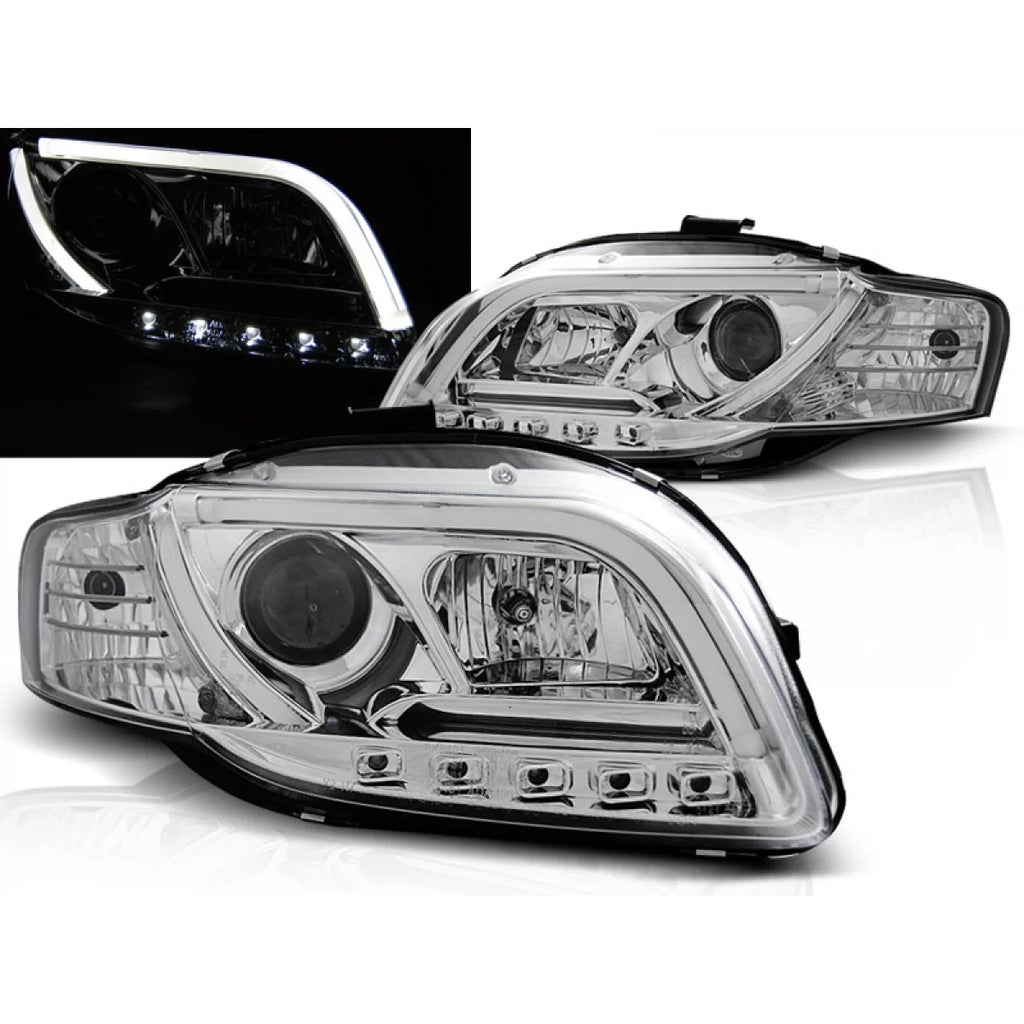 Fari anteriori a guida di luce cromato compatibile AUDI A4 B7 11.04-03.08