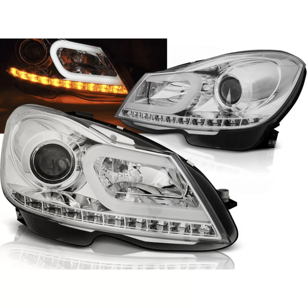 Fari anteriori a guida di luce cromato compatibile MERCEDES W204 11-14