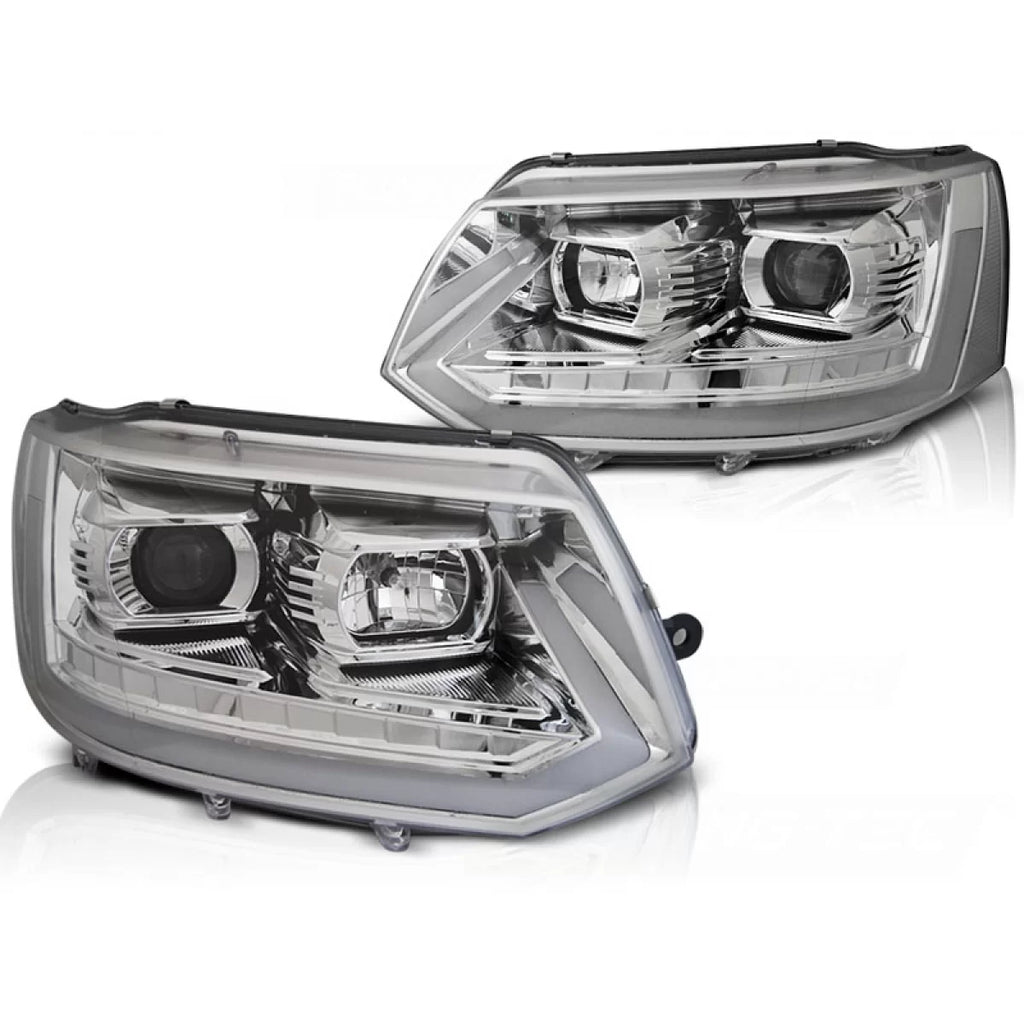 Fari anteriori a guida di luce cromato SEQ compatibile VW T5 2010-2015