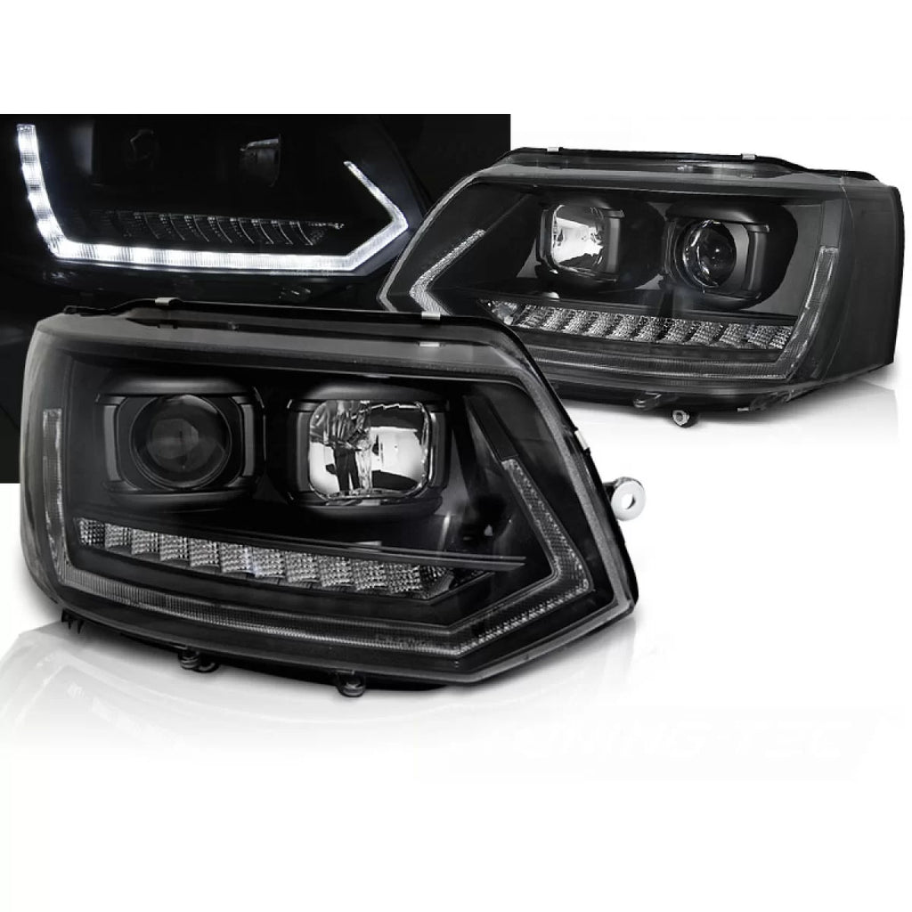 Fari anteriori a guida di luce DRL nero SEQ compatibile VW T5 2010-2015