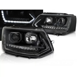 Fari anteriori a guida di luce DRL nero SEQ compatibile VW T5 2010-2015