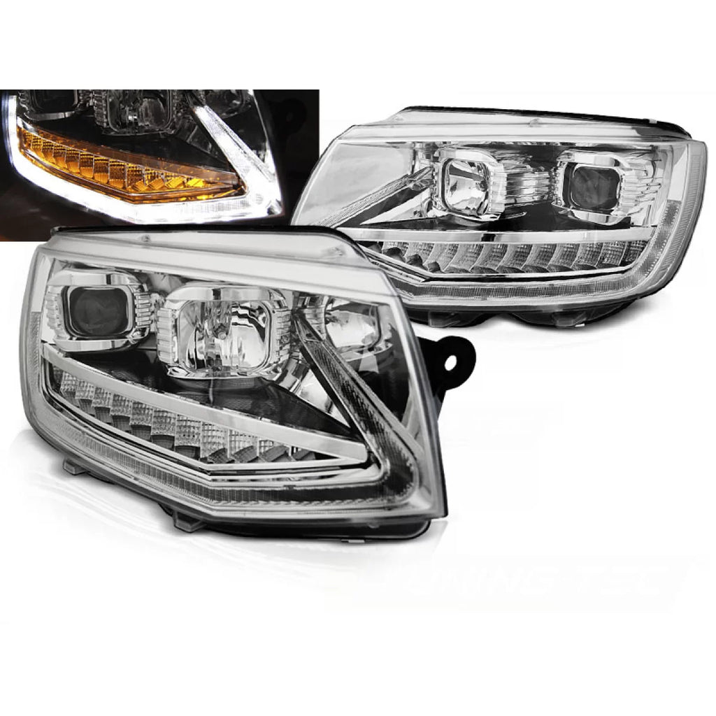 Fari anteriori a guida di luce DRL cromato SEQ compatibile VW T6 15-19